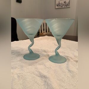 Vintage Libbey Watsui Frosted Satin Zigzag Martini Glasses Set Of 2